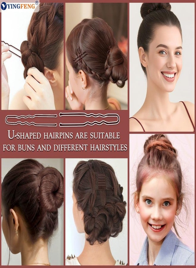 YINGFENG 510PCS Brown Bobby Pins Hair Pins Kit with Hair Net, YINGFENG Includes 100 Bobby Pins for Women, 100 U-Shaped Buns Hair Clips, 300 Hair Bands and 10 Brown Hair Nets, Dance competition must haves - Image 4